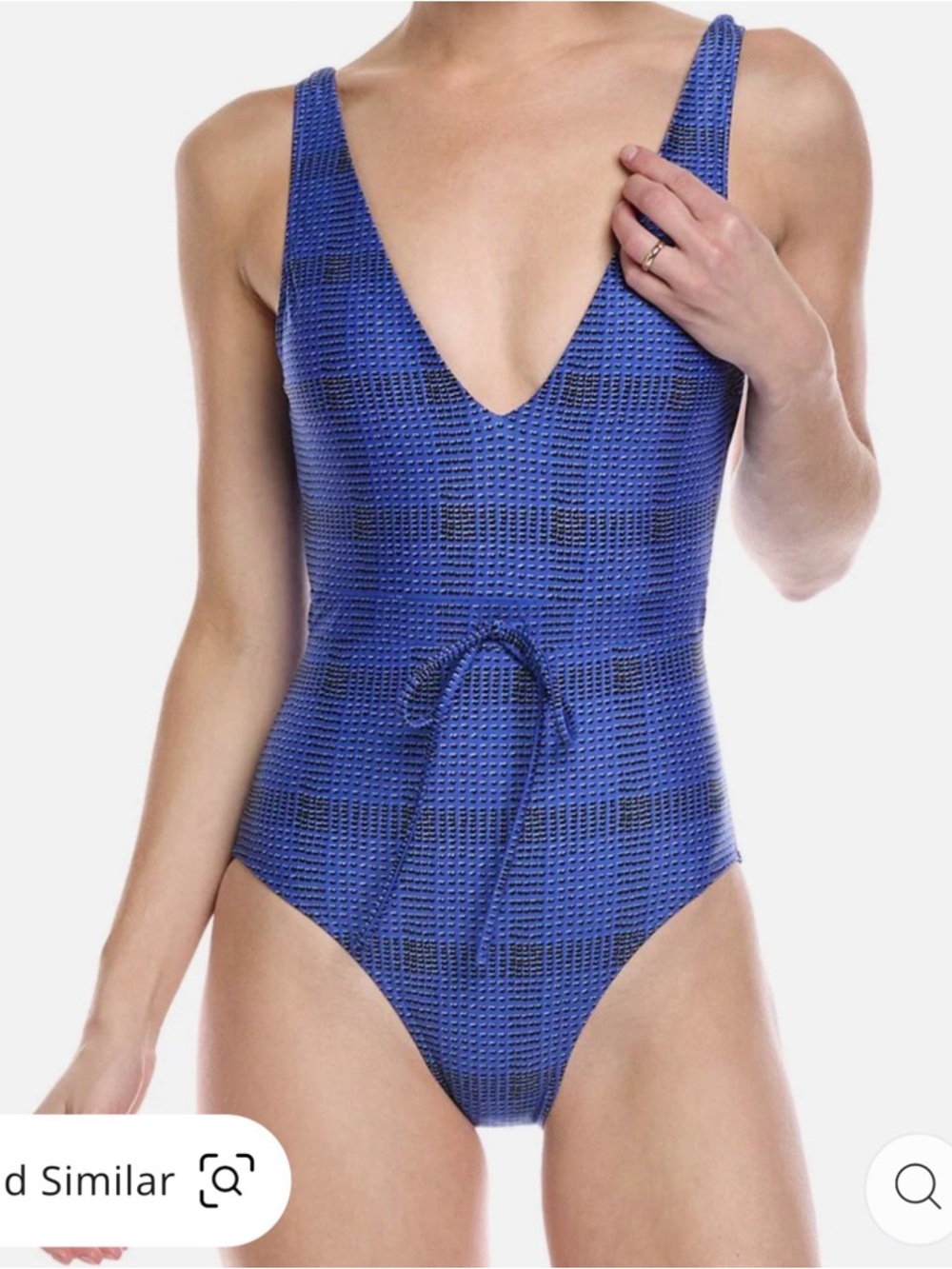 summersalt Blue Textured V-Neck One-Piece Swimsuit